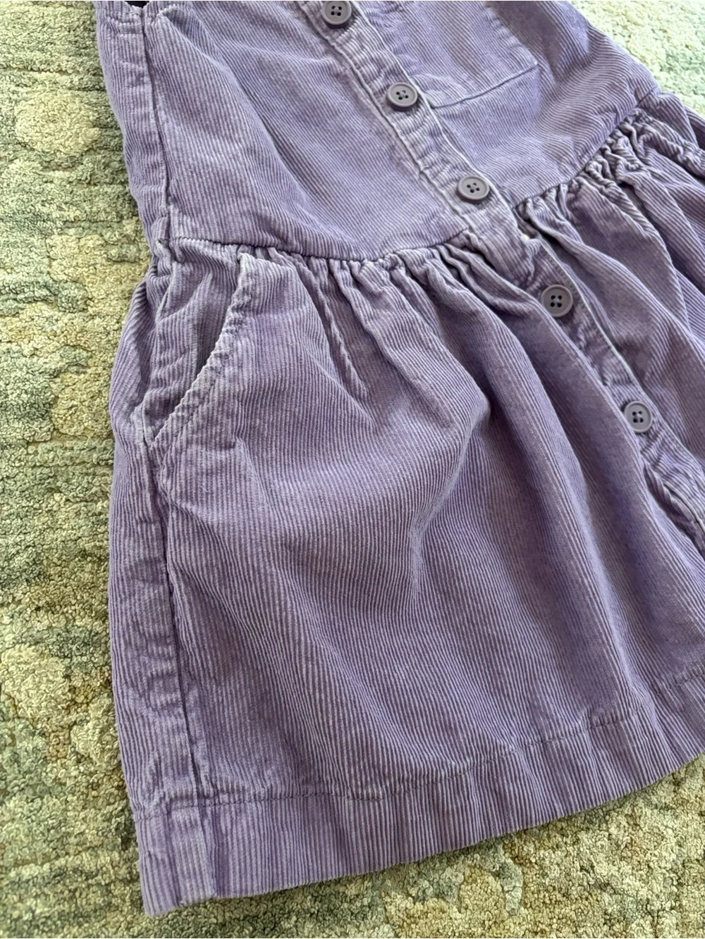 Mini Boden Girls Purple Corduroy Pinafore Jumper Dress Floral Trim Size 5-6Y